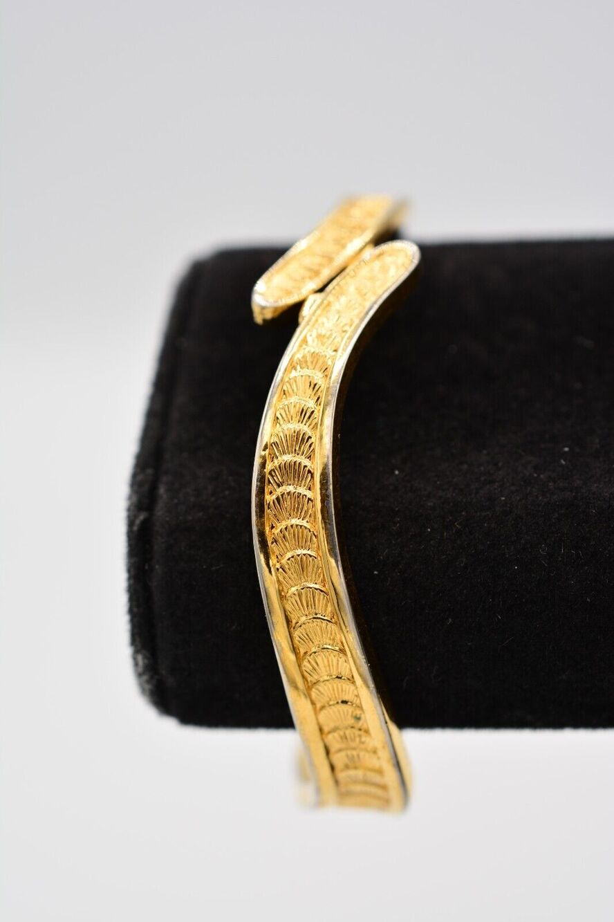 Monet Vintage Bangle Bracelet Brushed Gold Textured Hinged Signed 1980s BinAD